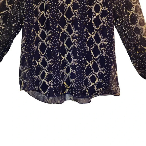 Diane Von Furstenberg Blouse Top Womens Size 0 Navy Blue Leysa Silk Long Sleeve - Picture 8 of 12